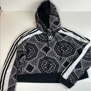 Adidas Black White Print Crop Hoodie